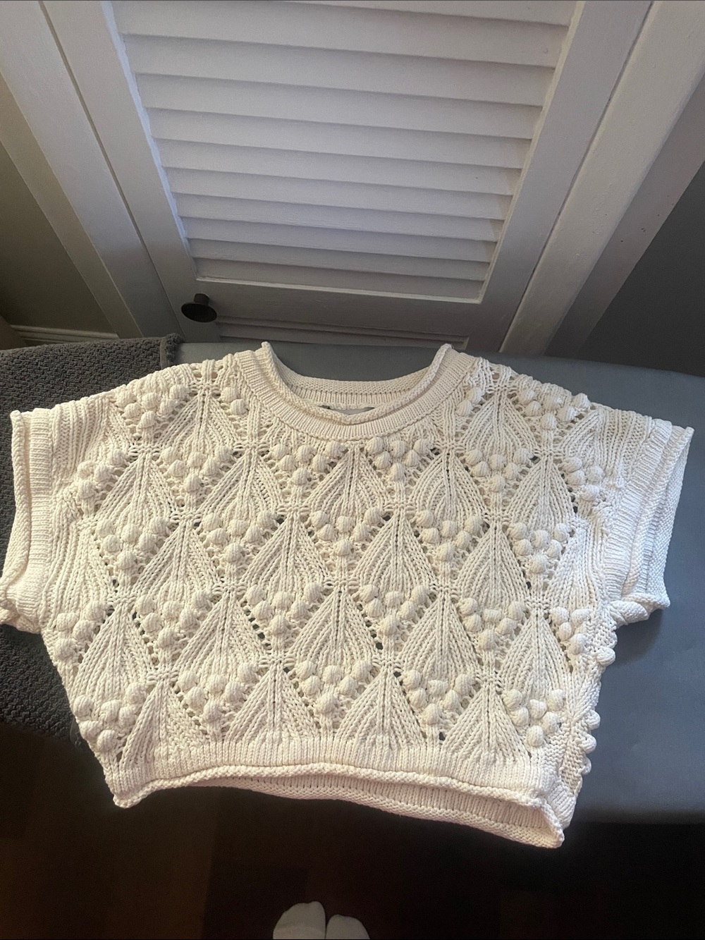 Zara Cream Textured Bobble Knit Crew Sweater